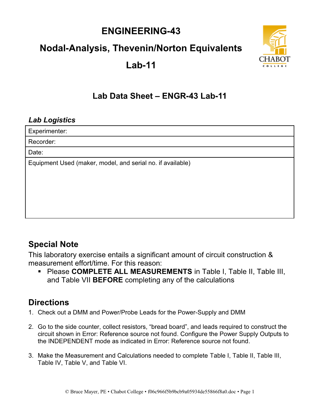 Lab Data Sheet ENGR-43 Lab-11