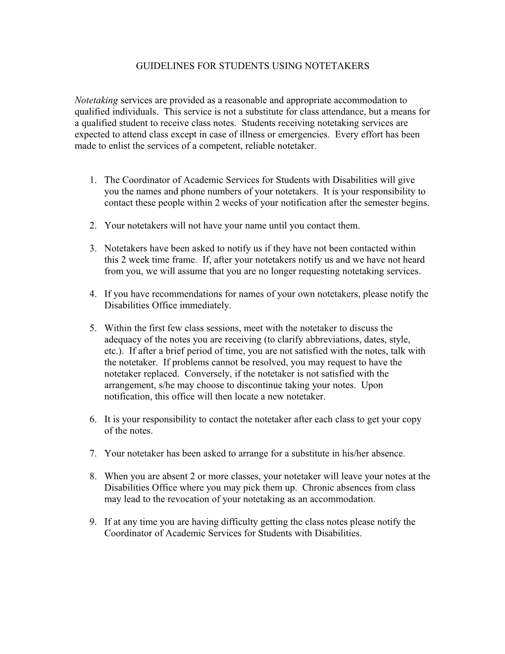 Guidelines for Students Using Notetakers