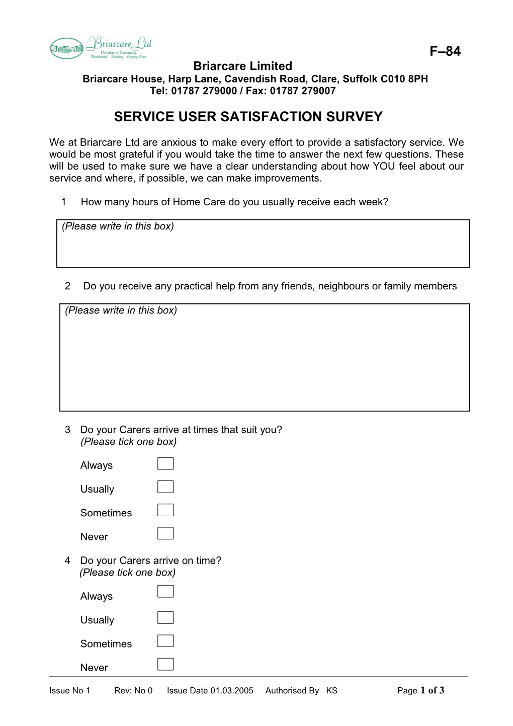 Service User Satisfactiion Survey