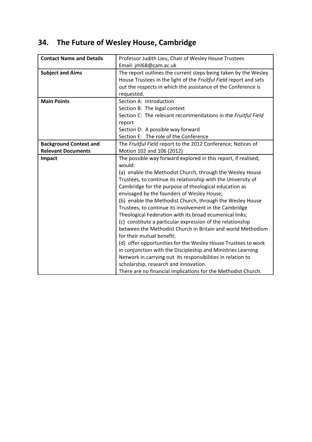 34. the Future of Wesley House, Cambridge