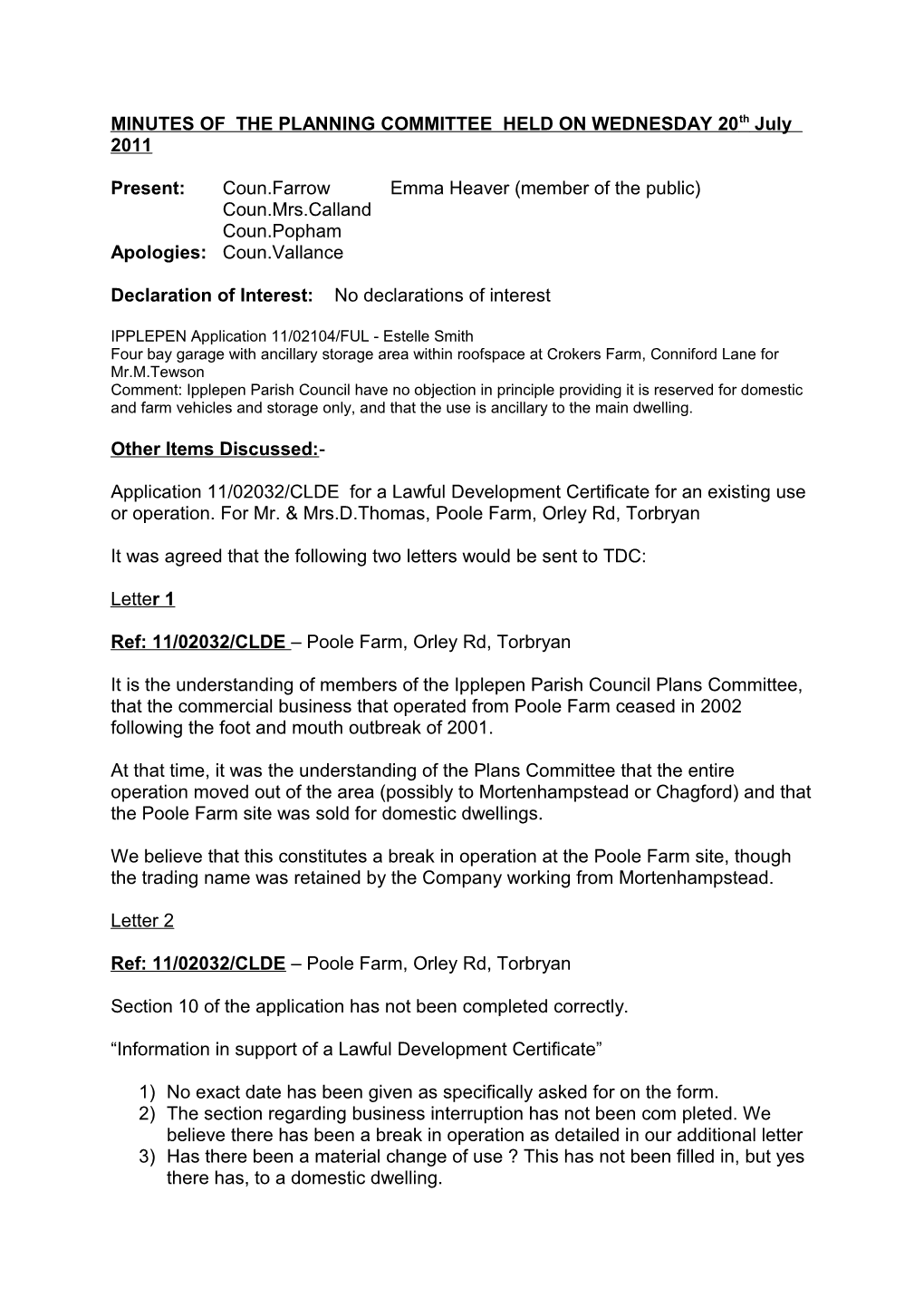 Minutes of the Regular Meeting of the Planning Committee Held on Wednesday 16 November 2005