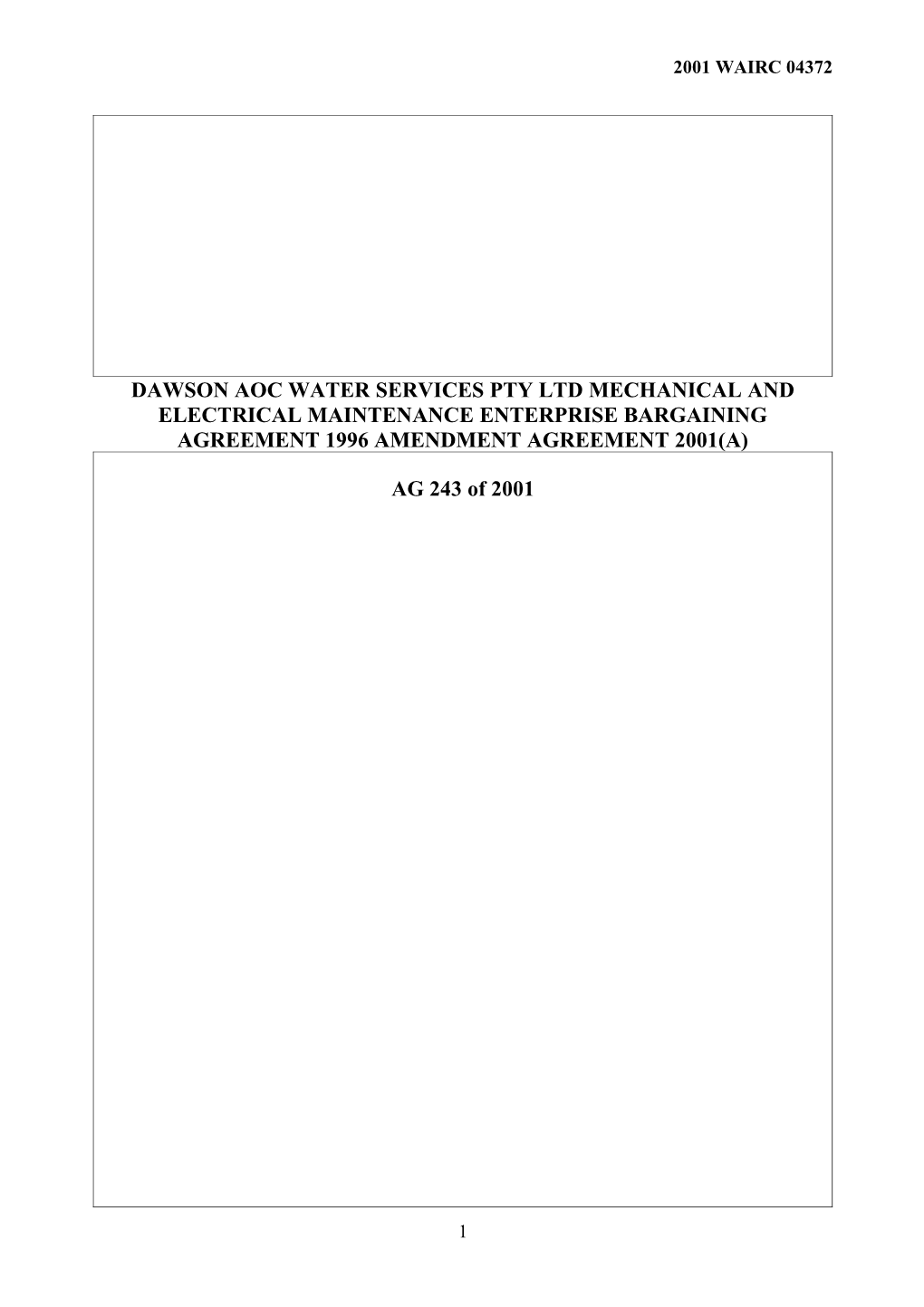 Dawson AOC Water Services Pty Ltd Mechanical and Electrical Maintenance Enterprise Bargaining