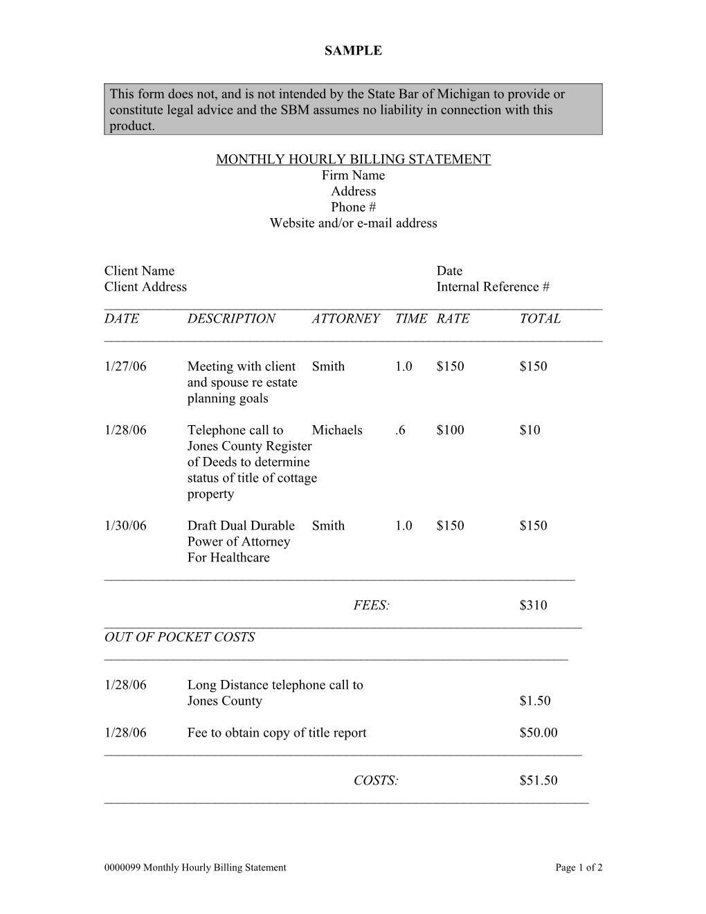 Monthly Hourly Billing Statement