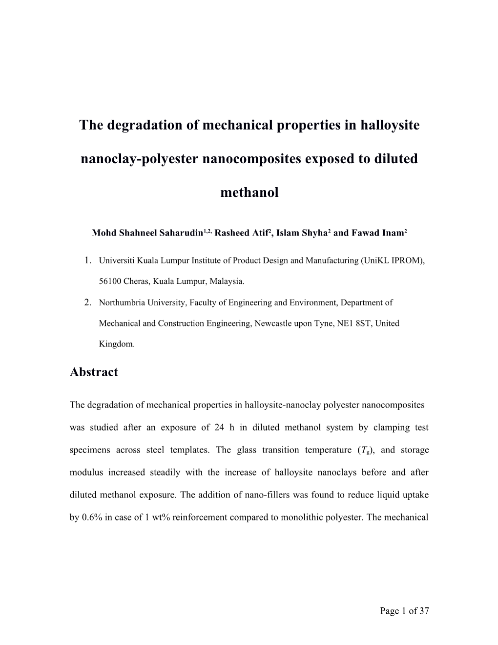 The Degradation of Mechanical Properties in Halloysite Nanoclay-Polyester Nanocomposites