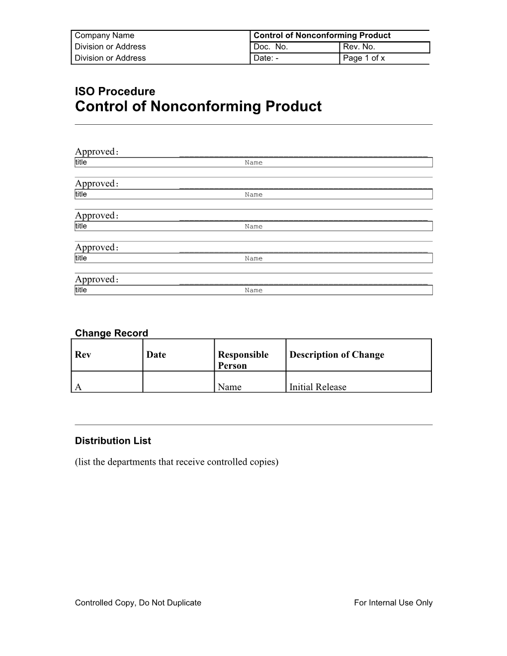 Control of Nonconforming Product