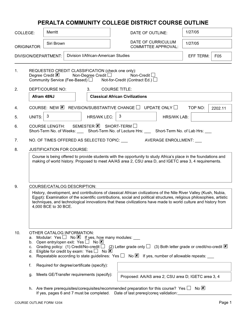 Peralta Community College District Course Outline s3