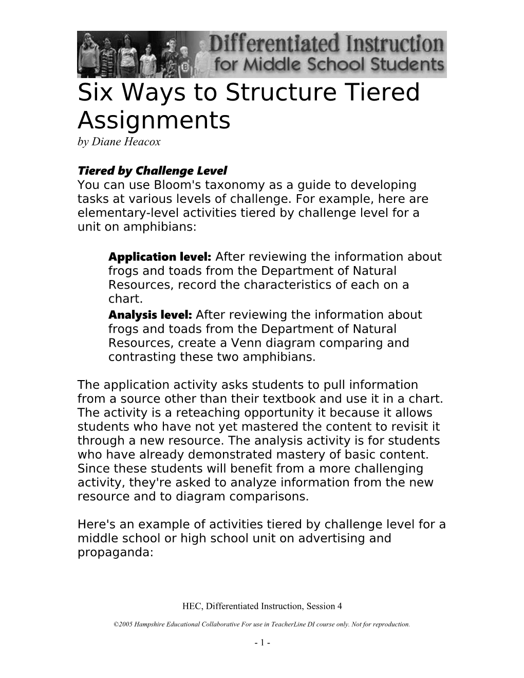 Six Ways to Structure Tiered Assignments by Diane Heacox