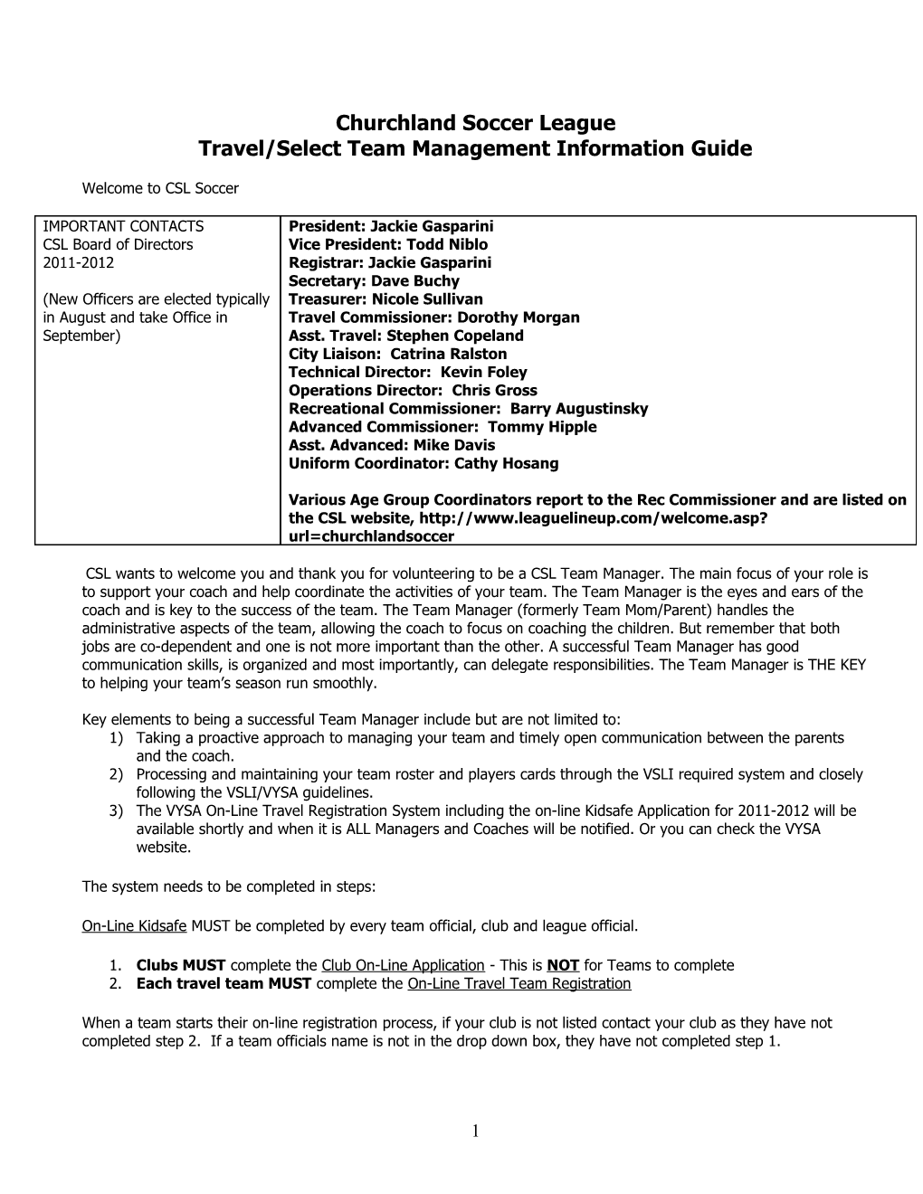 Travel/Select Team Management Information Guide