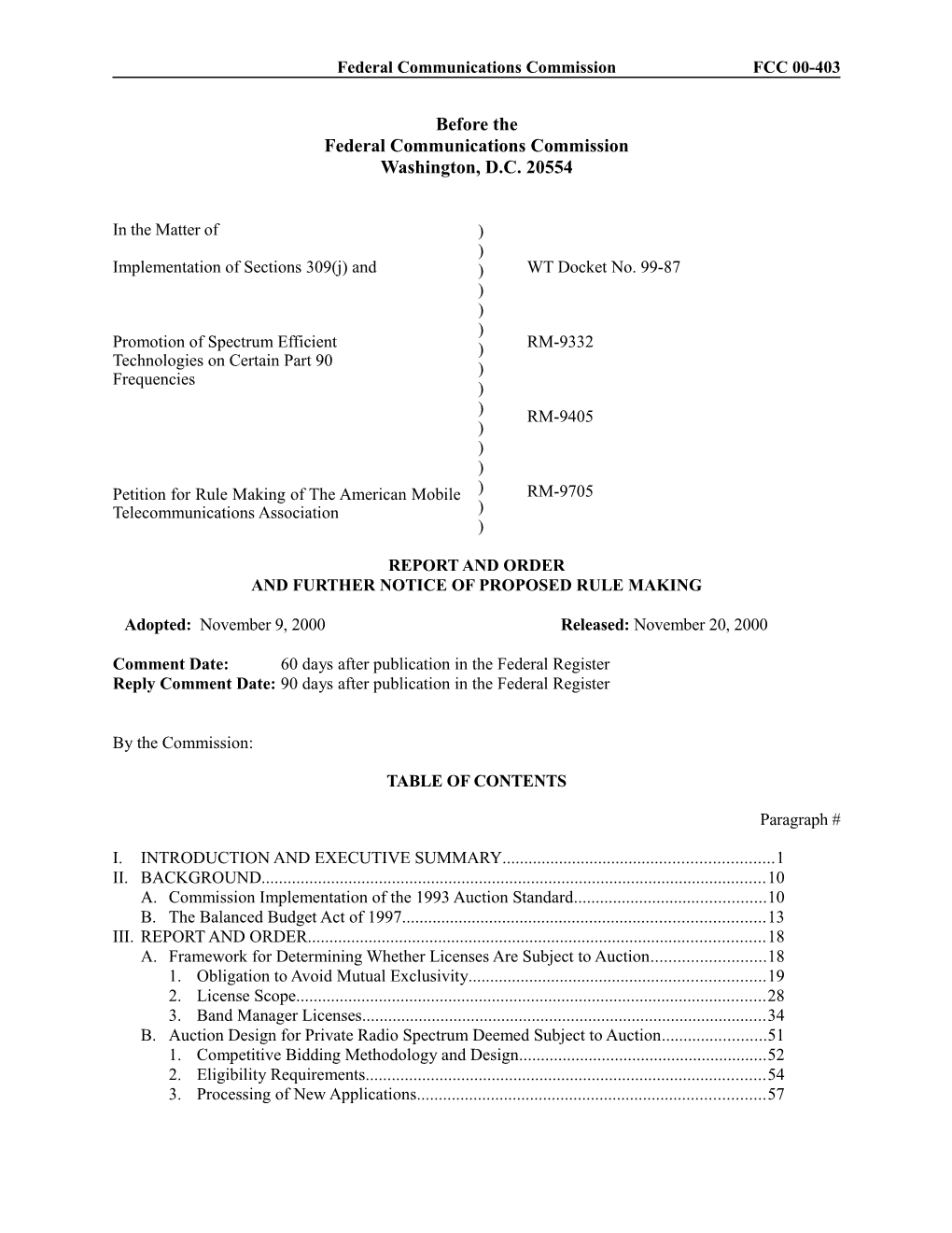 Federal Communications Commission FCC 00-403