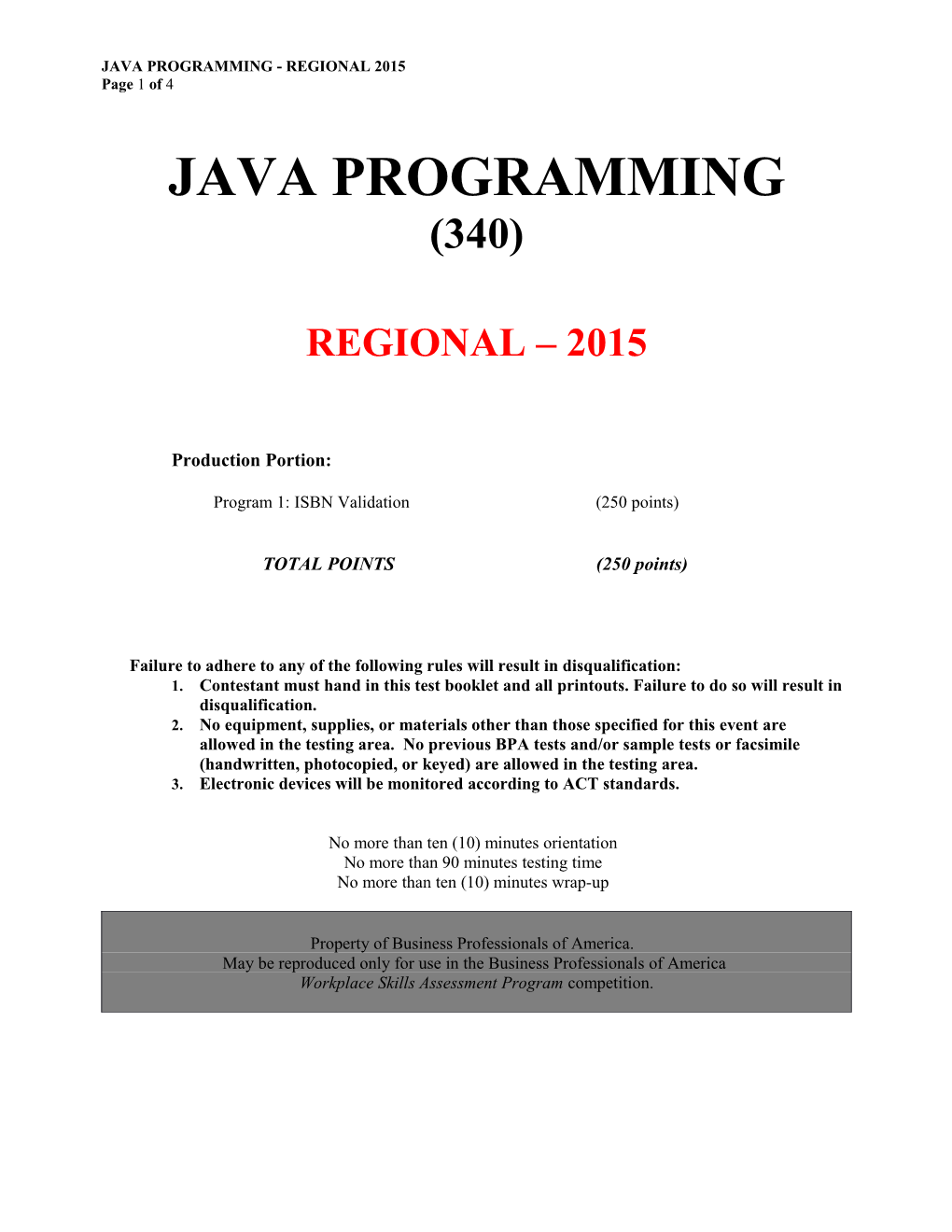 Java Programming - Regional 2015