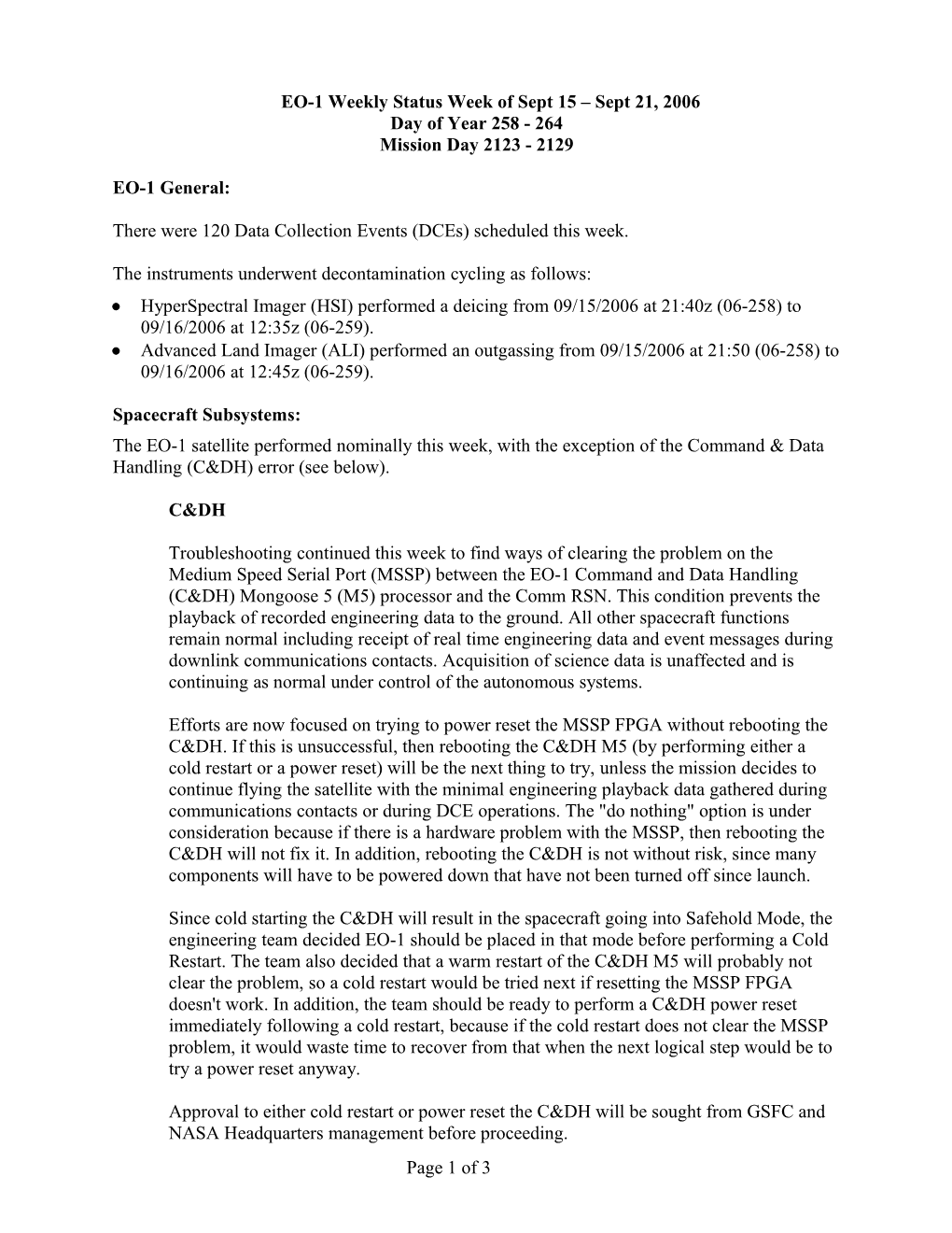 EO-1 Status Week of Jan 20-26, 2001 s1