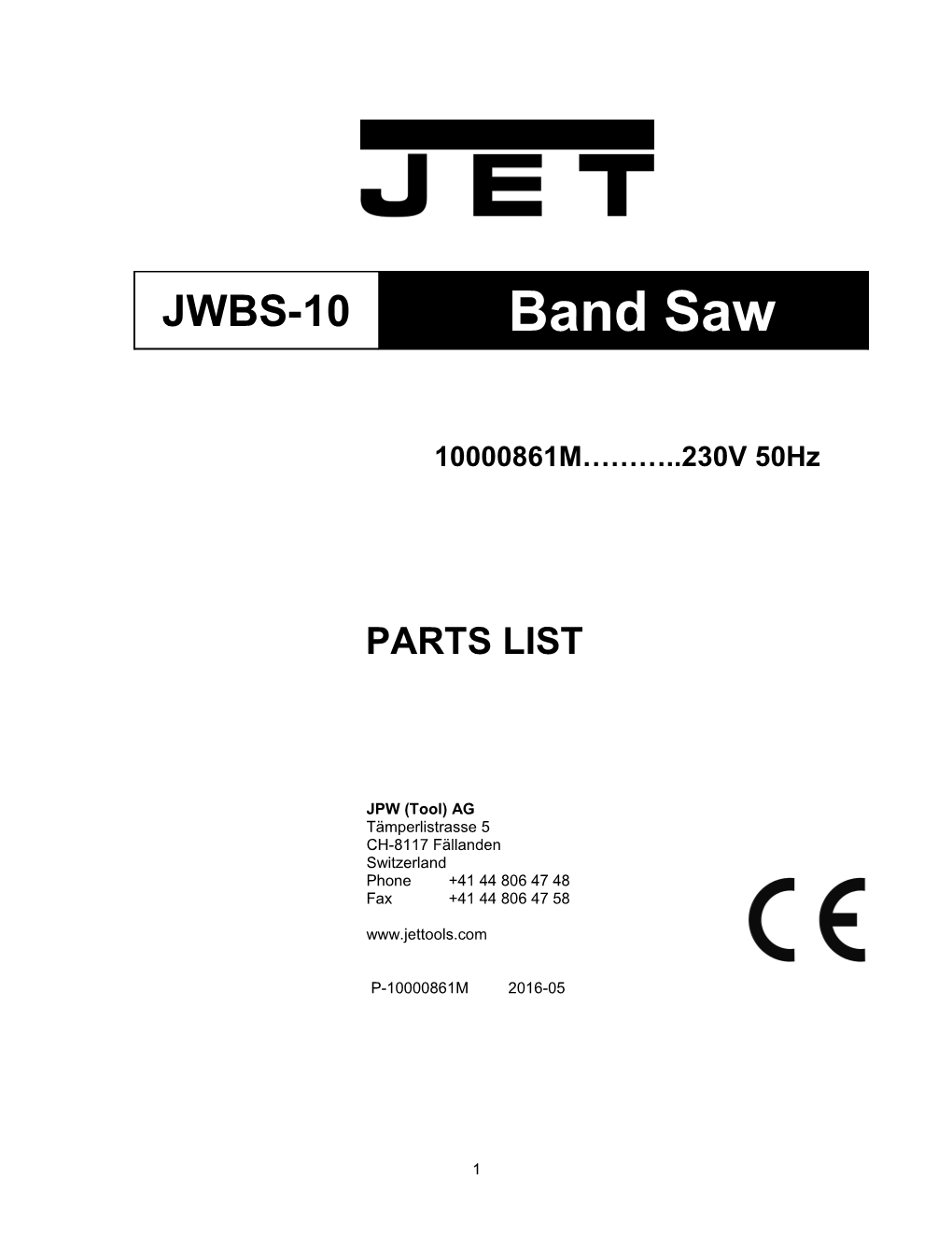 Exploded View for JWBS-10Band Saw