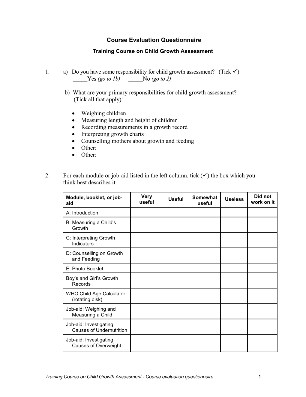 Course Evaluation Questionnaire