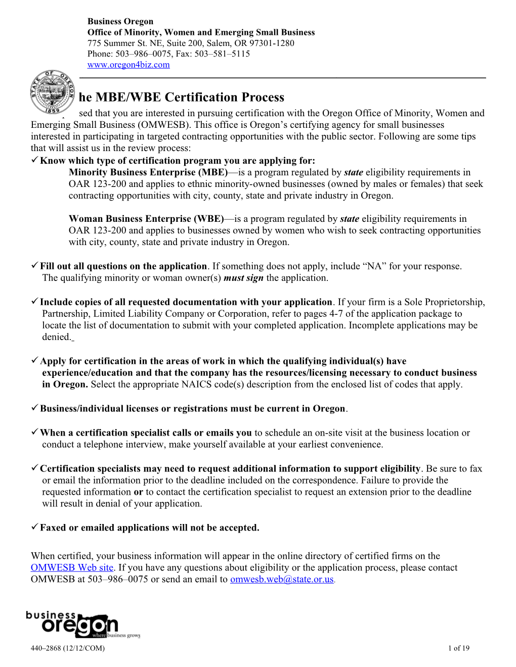 MBE/WBE Certification Application Packet