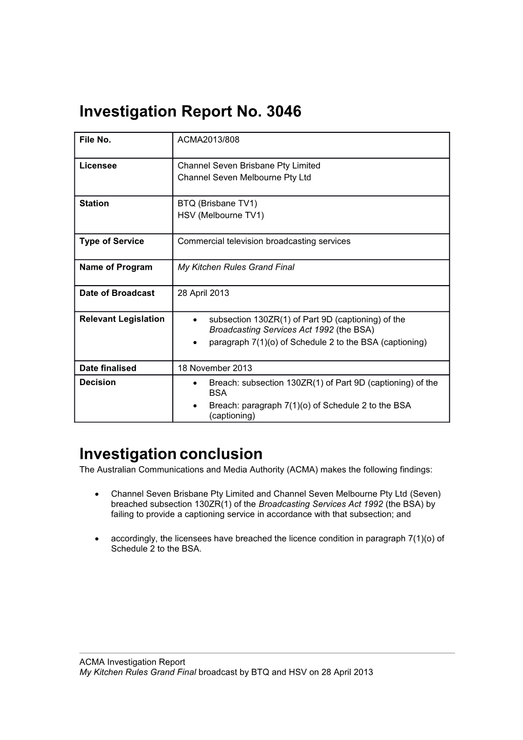Investigation Report No. 3046