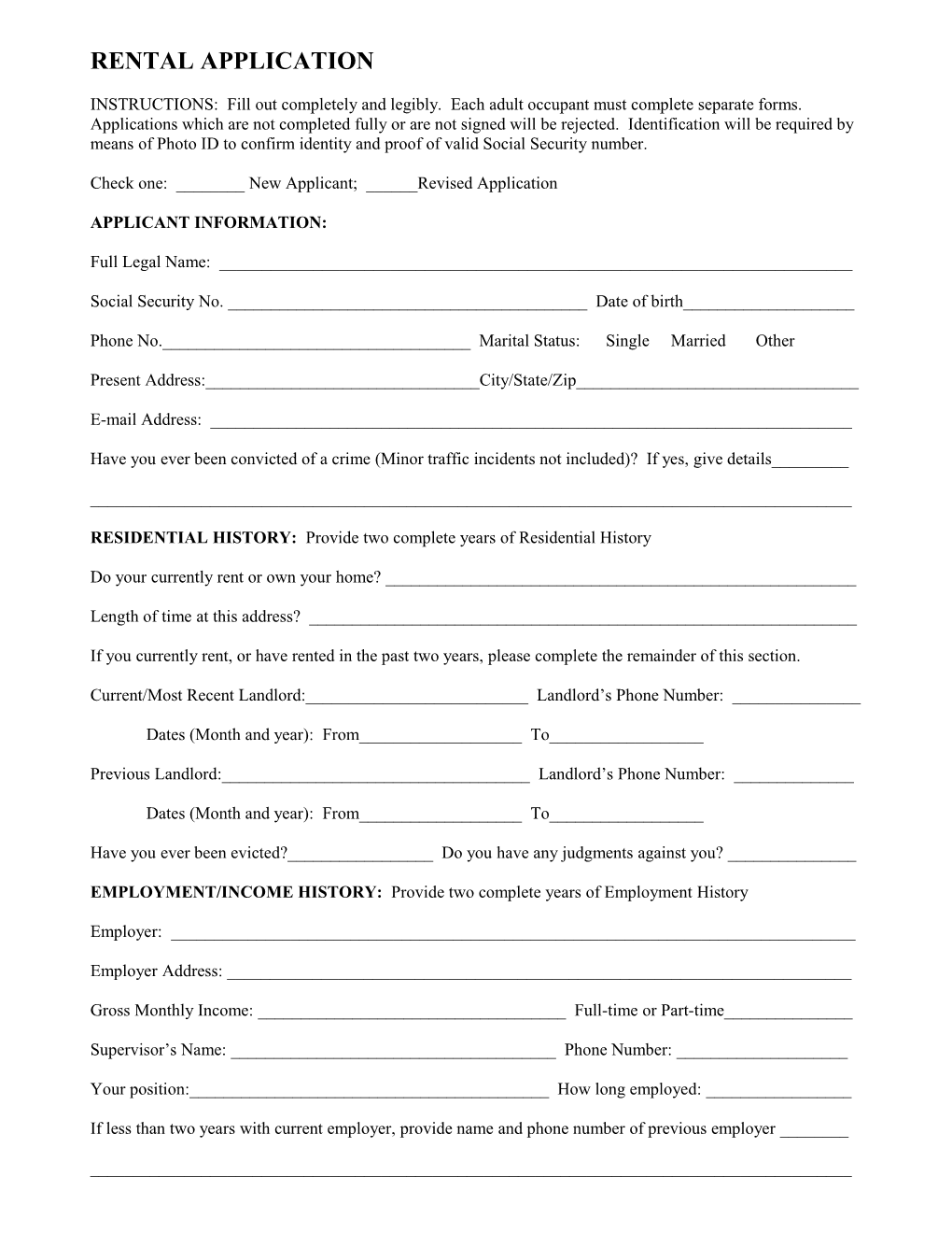 Rental Application