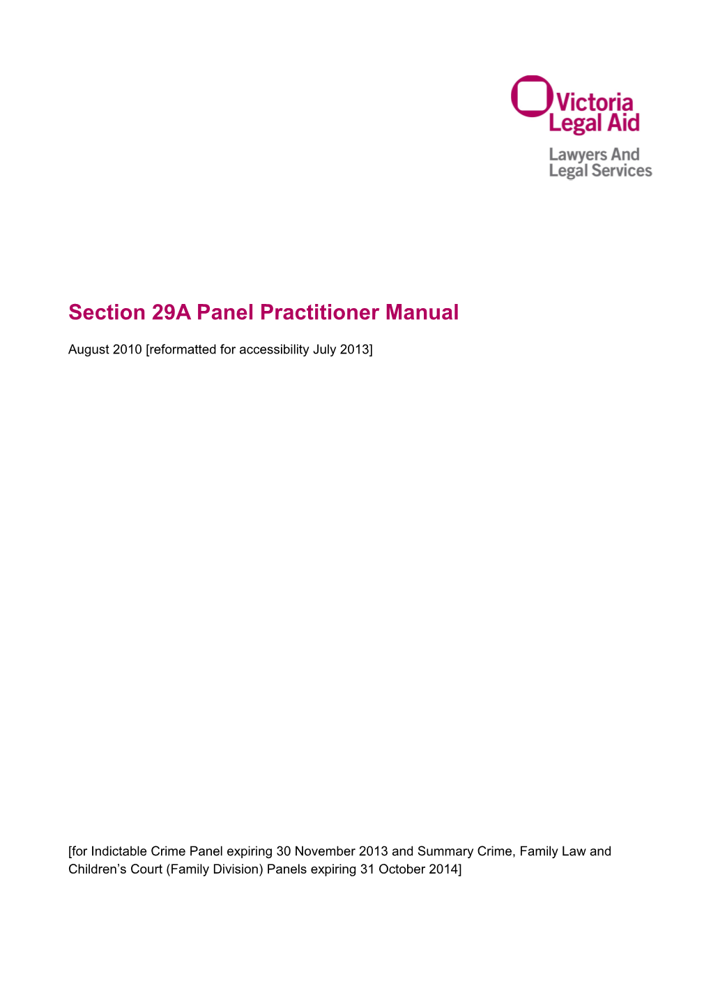 Section 29A Panel Practitioner Manual August 2009 Word Accessible Version