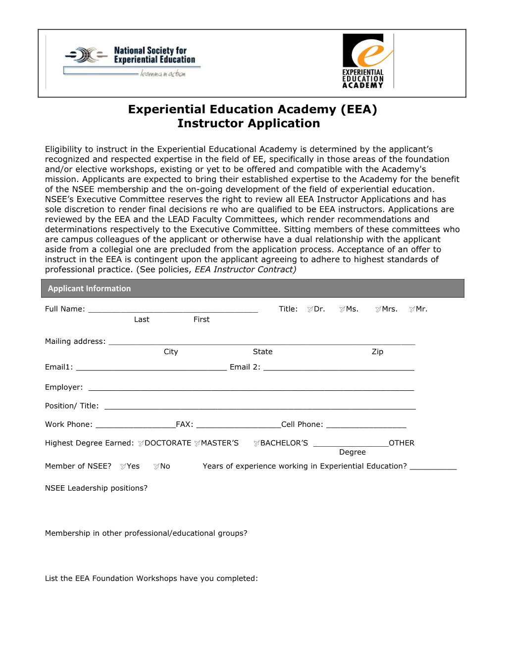 Experiential Education Academy (EEA)
