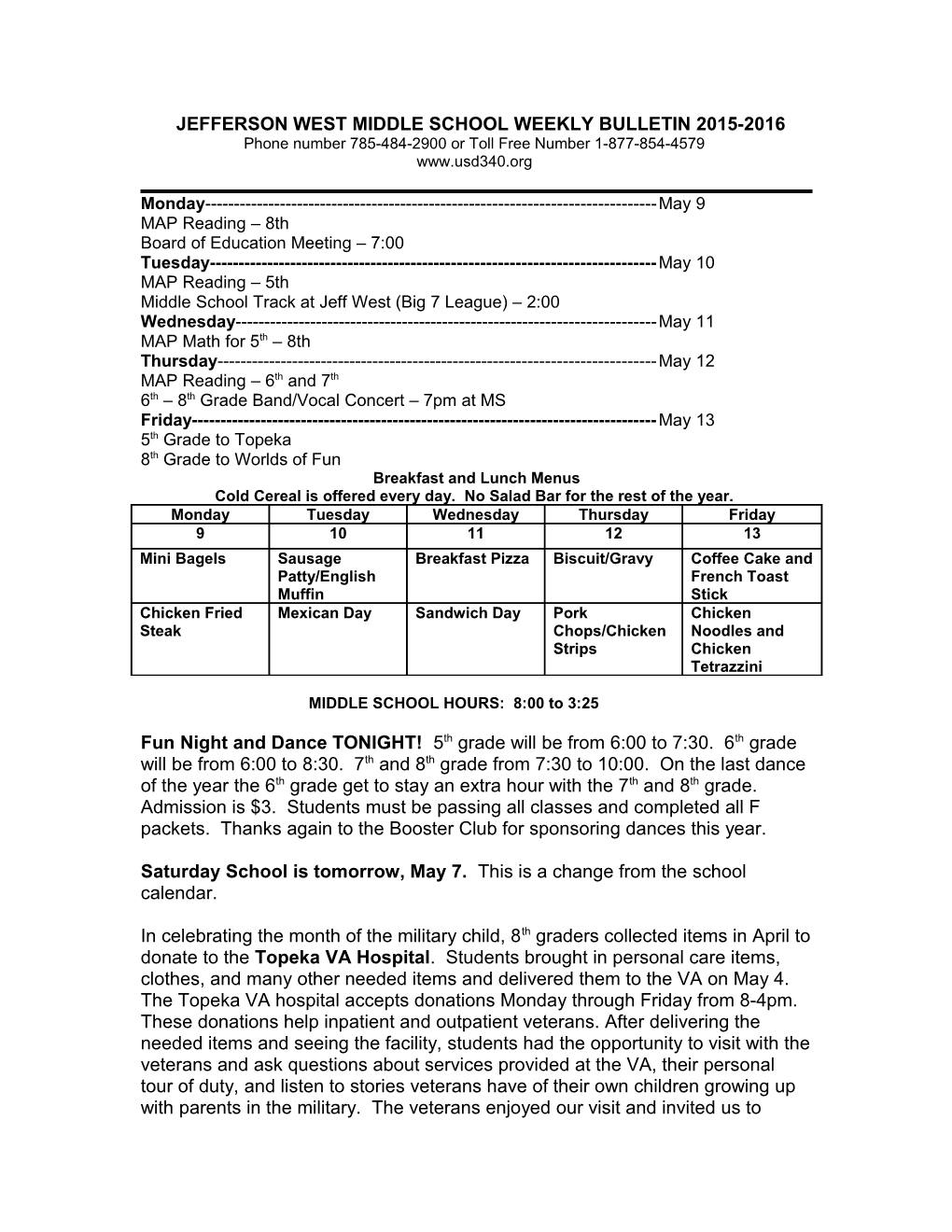 Jefferson West Middle School Weekly Bulletin 2010-2011