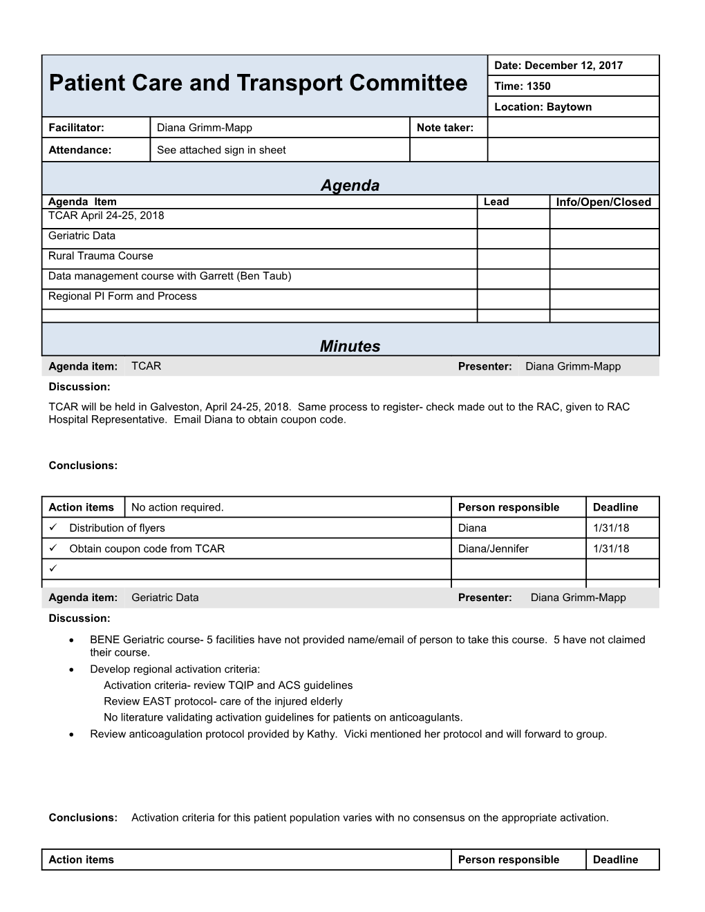 Patient Care and Transport Committee