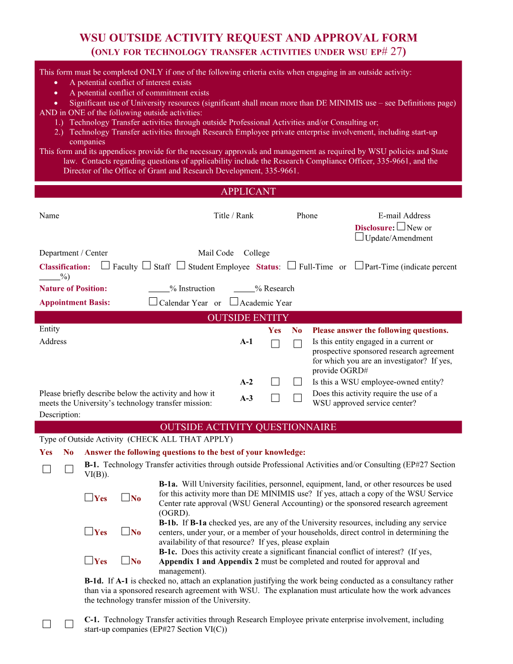 Wsu Outside Activity Request And Approval Form