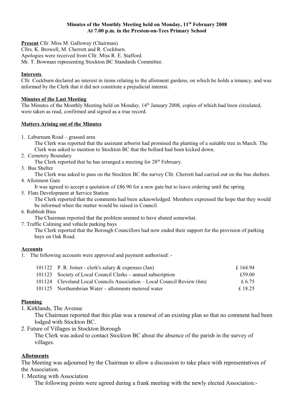 Minutes of the Monthly Meeting Held on Monday, 12Th September 2005