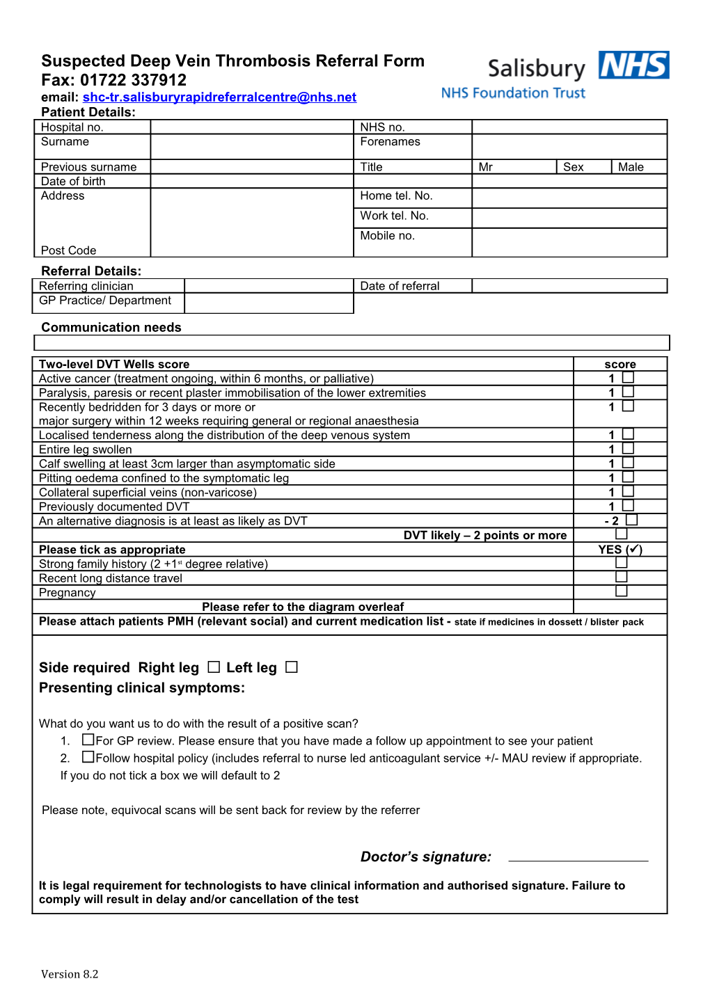 Suspected Deep Vein Referral