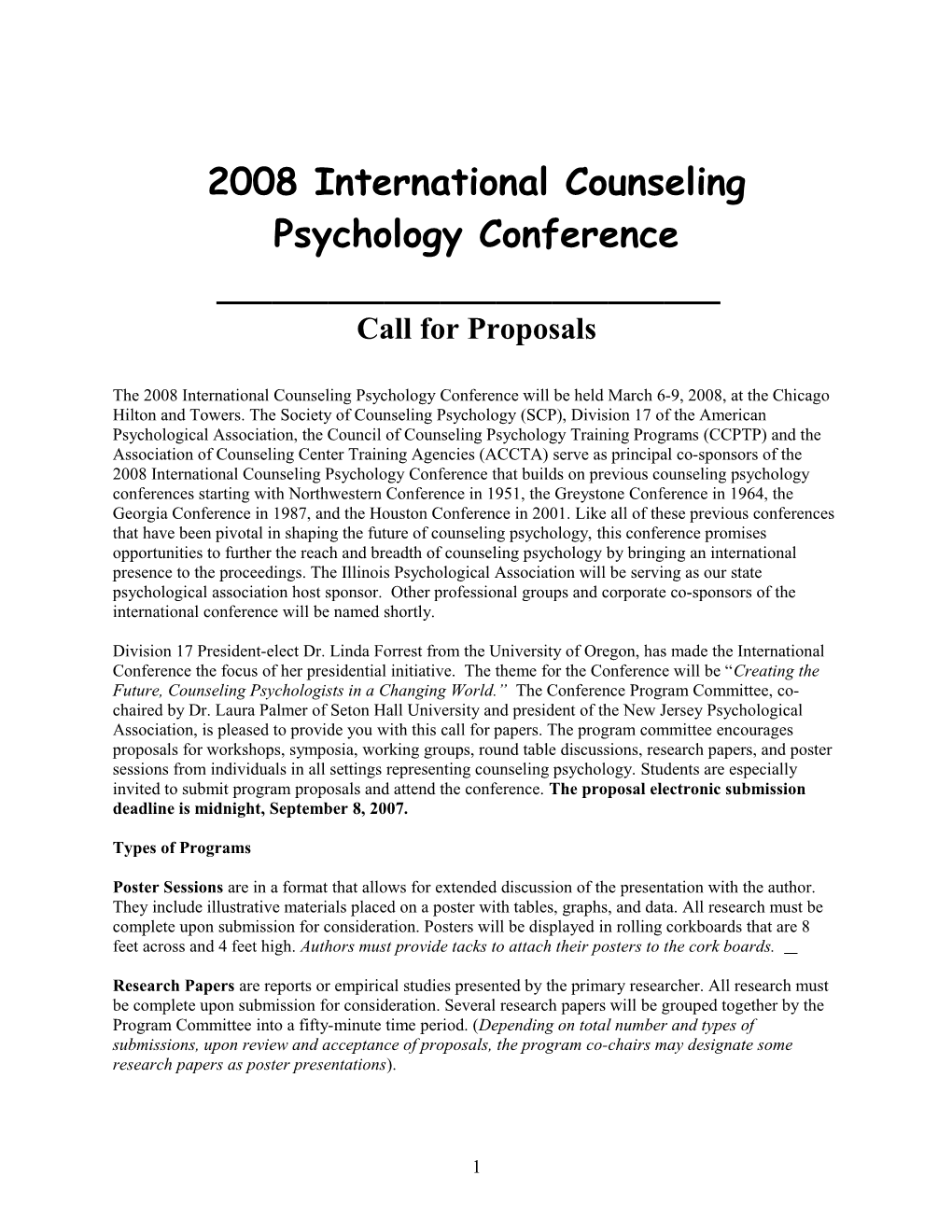 2008 International Counseling Psychology Conference