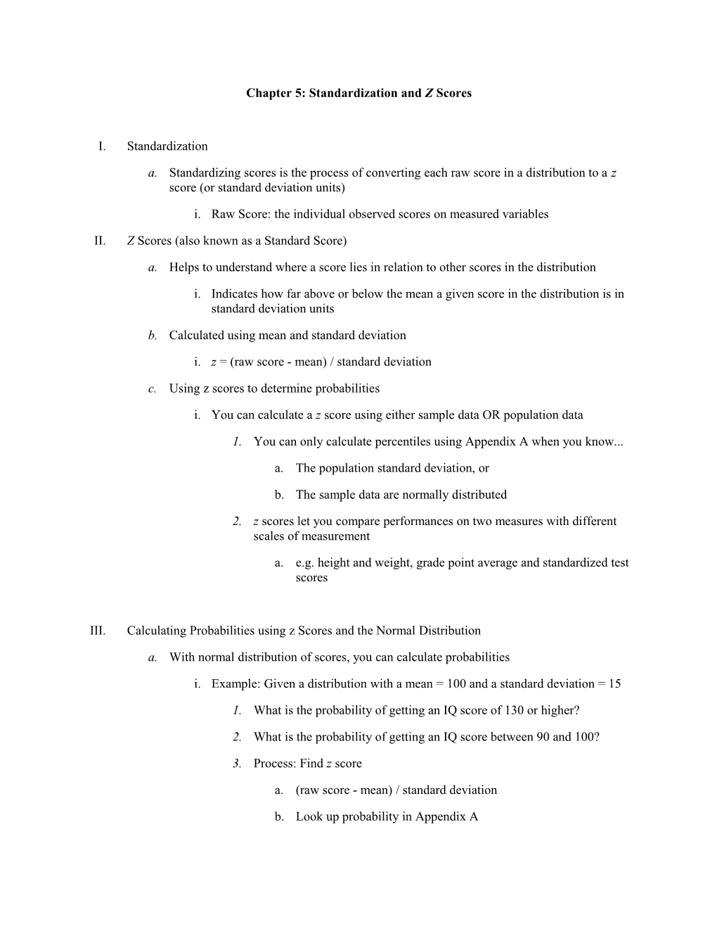 Chapter 5: Standardization and Z Scores