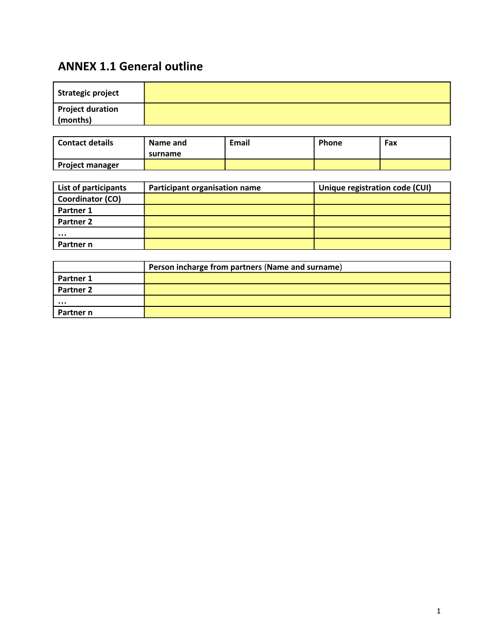 ANNEX 1.1 General Outline