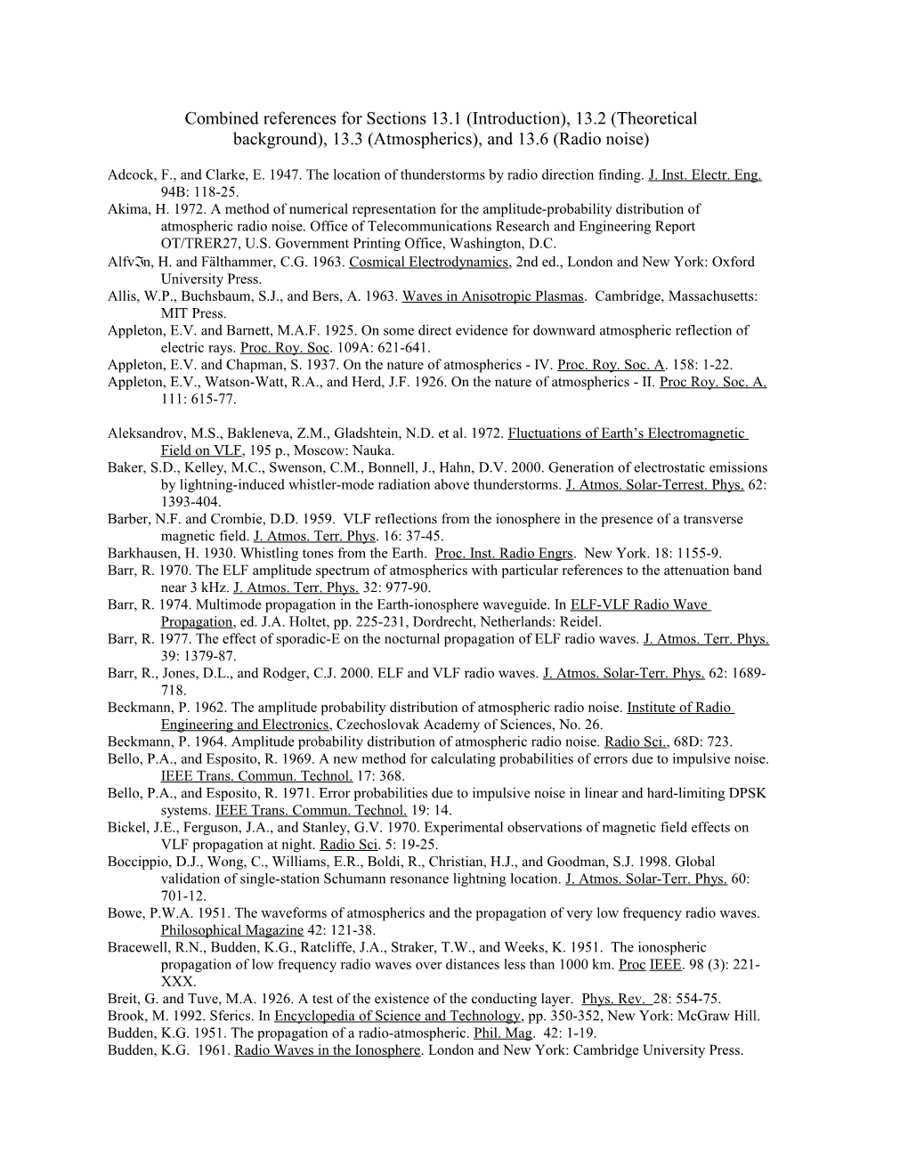 Combined References for Sections 13.1 (Introduction), 13.2 (Theoretical