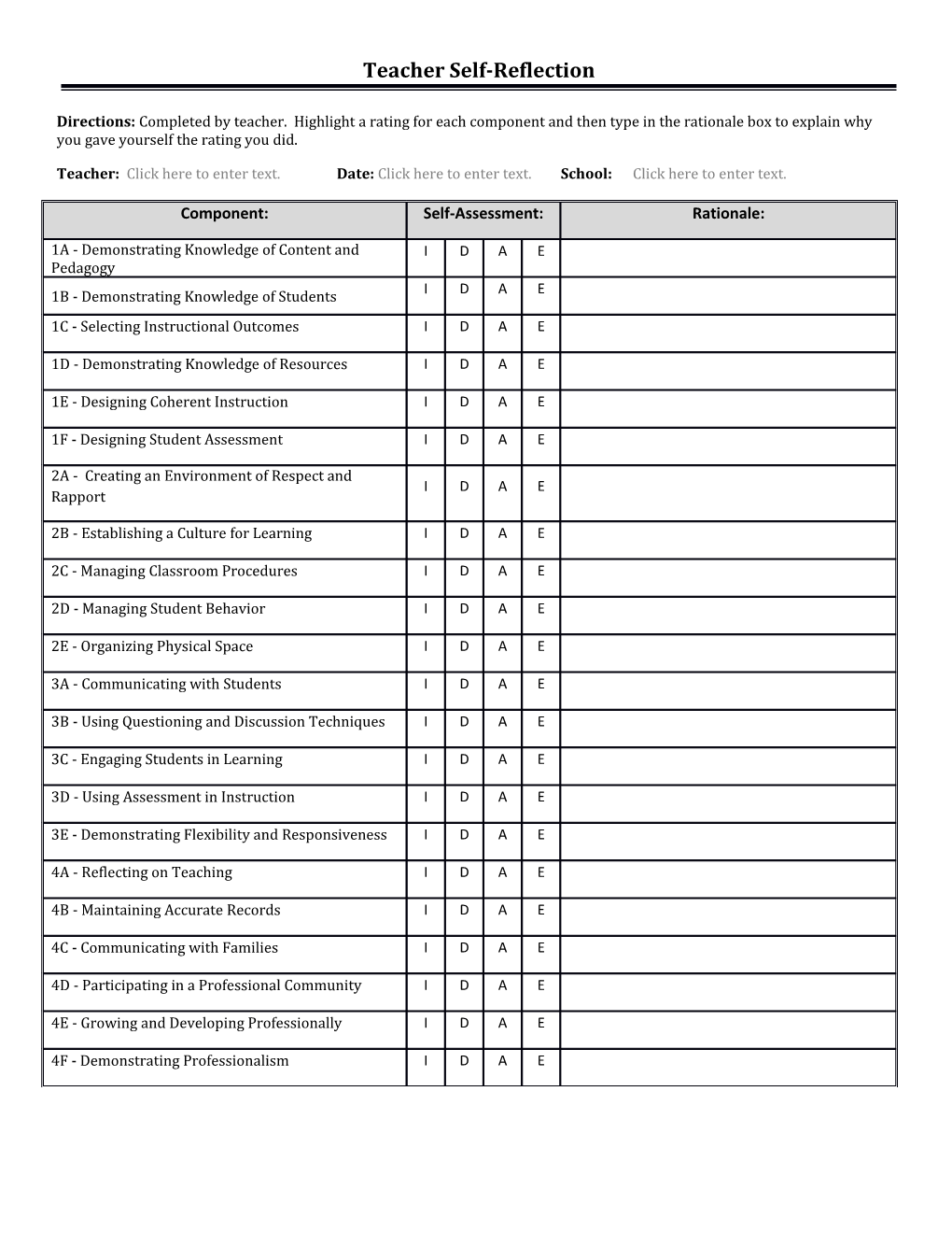 Teacher Self-Reflection