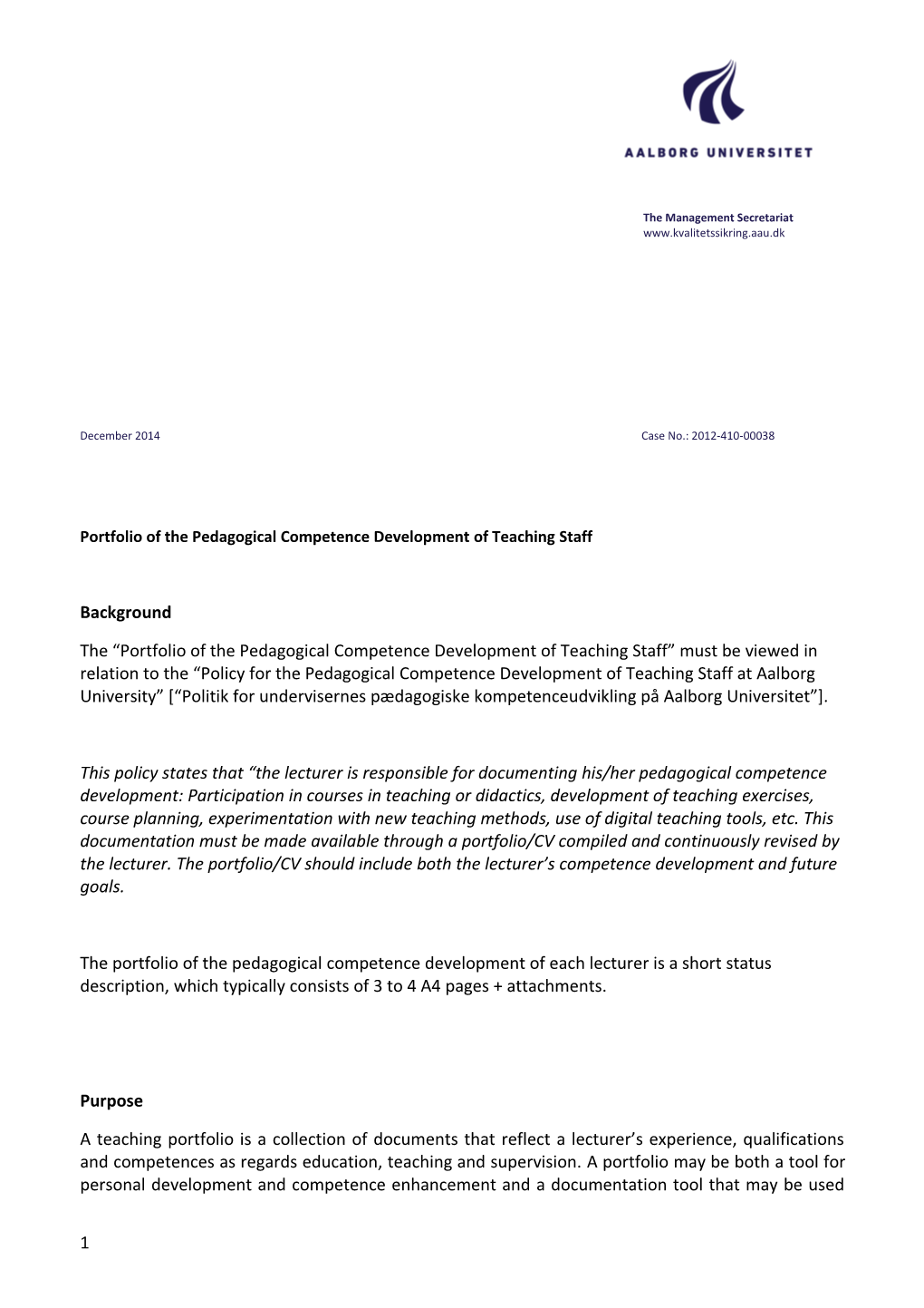 Portfolio of the Pedagogical Competence Development of Teaching Staff