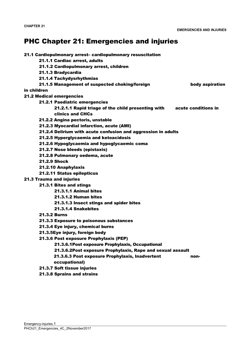 PHC Chapter 21: Emergencies and Injuries