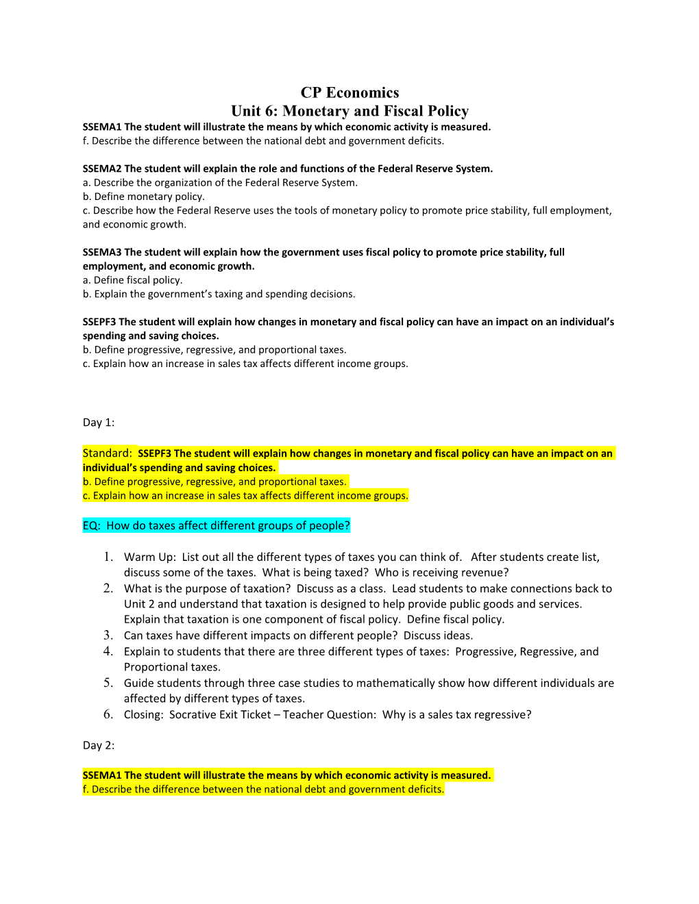 Unit 6: Monetary and Fiscal Policy