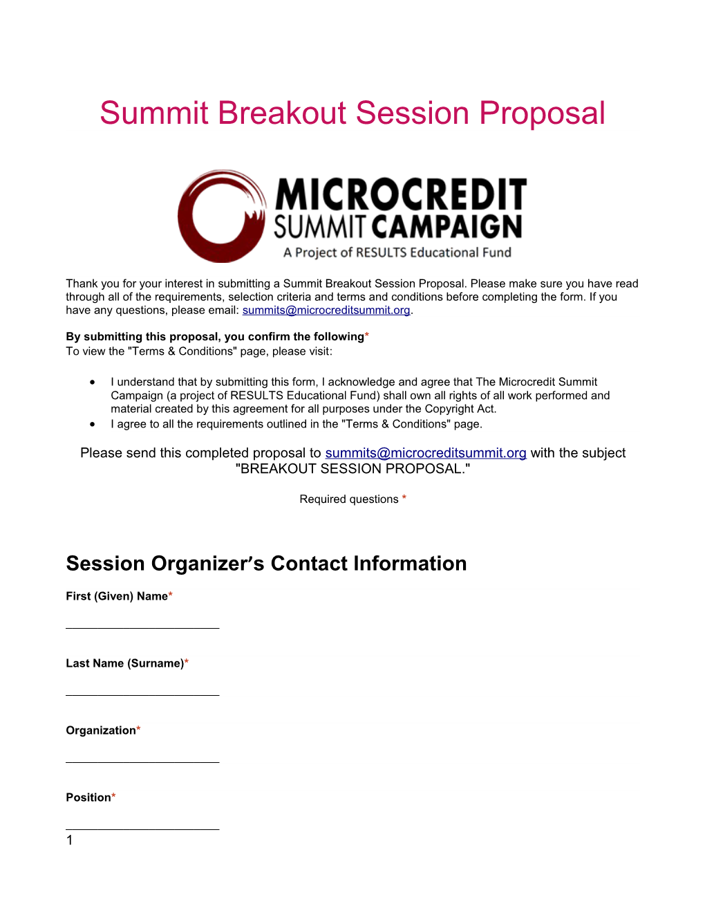 Summit Breakout Session Proposal
