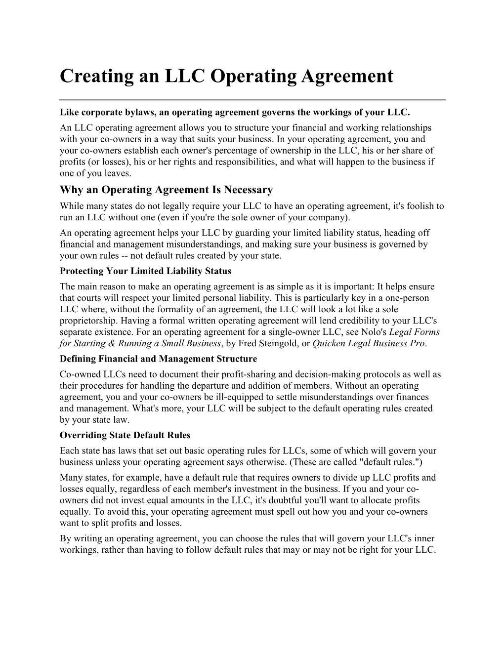 Creating An LLC Operating Agreement