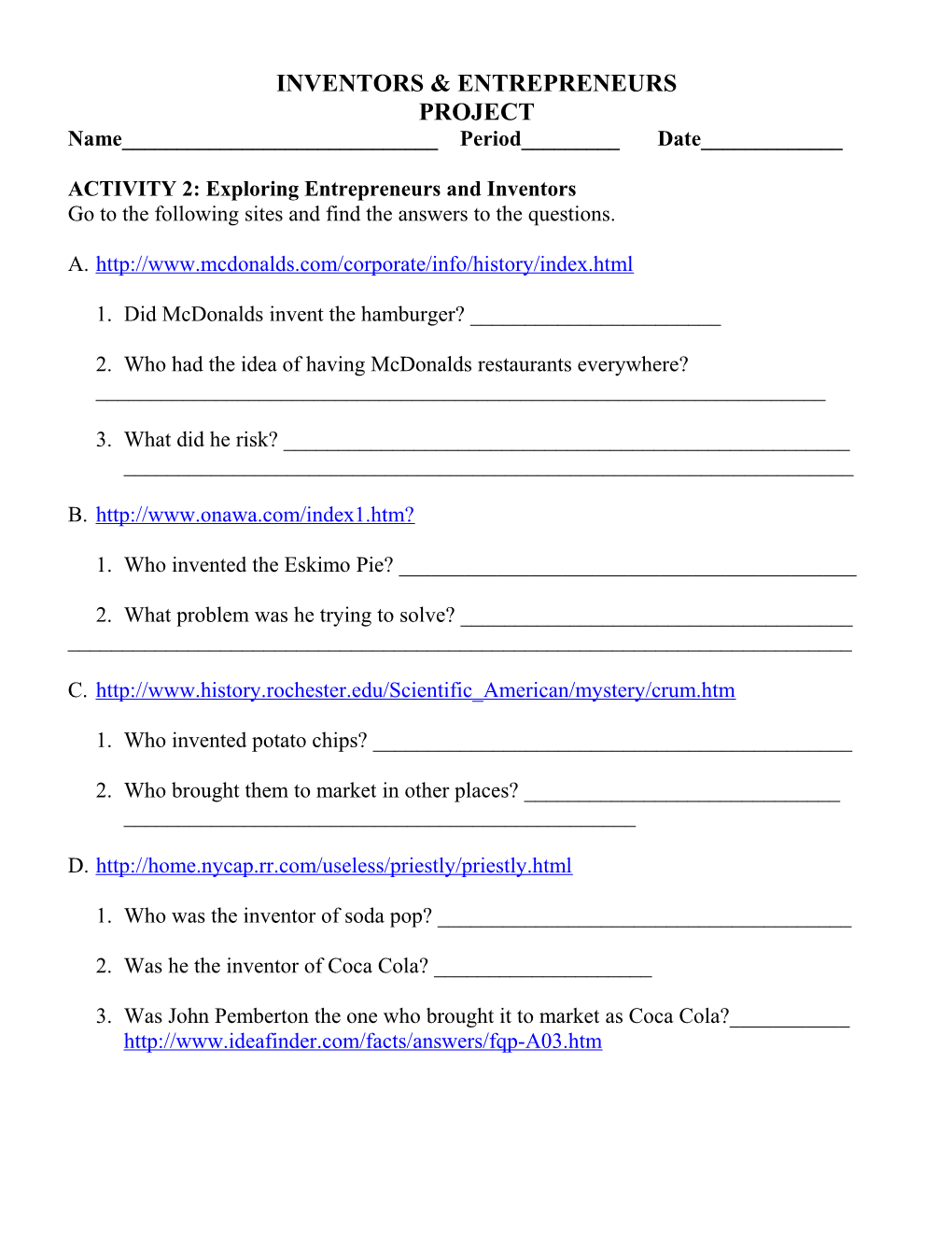 ACTIVITY 2: Exploring Entrepreneurs and Inventors