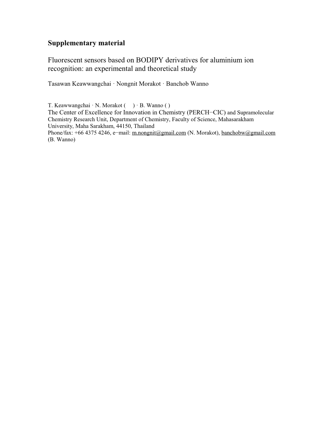 Table S1 Selected Geometrical Data for Chemosensor L1 and Its Metal Ions Complexes Compute