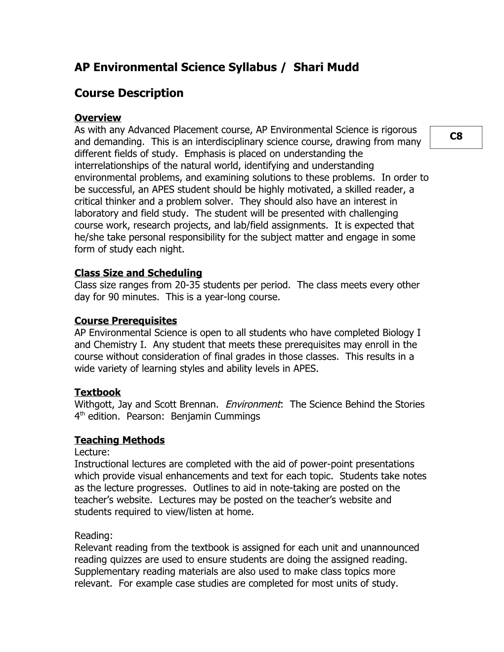 AP Environmental Science Syllabus