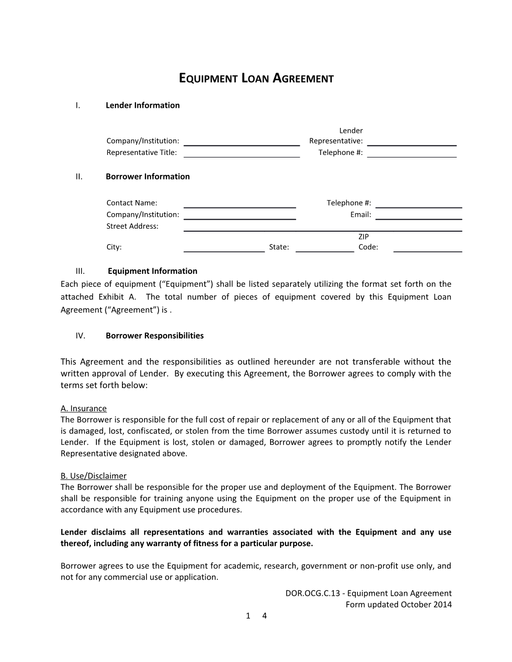 Equipment Loan Agreement