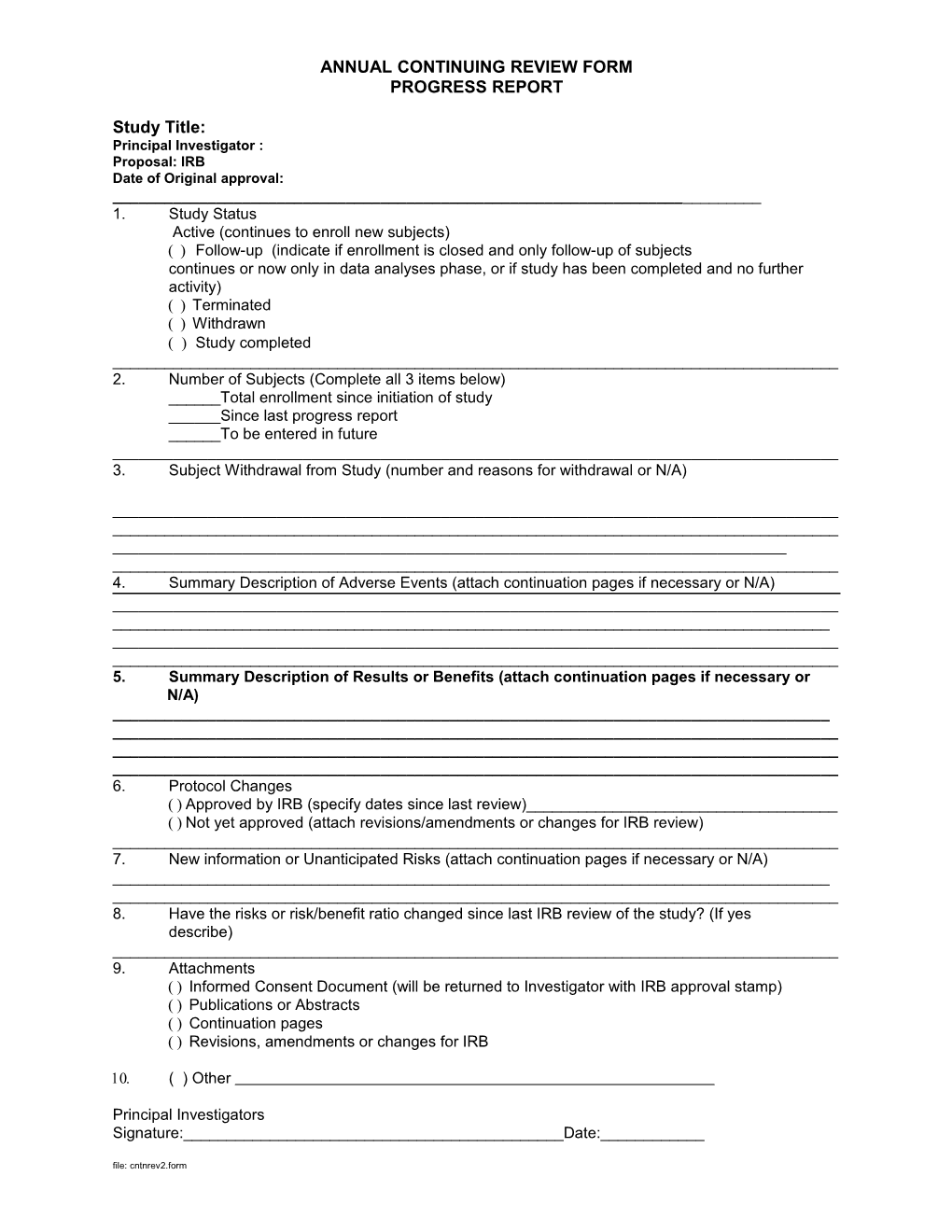 Annual Continuing Review Form