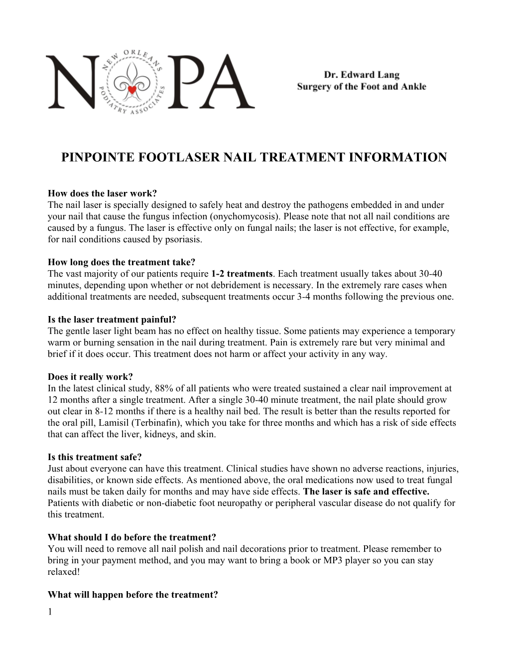 Pinpointe Footlaser Nail Treatment Information