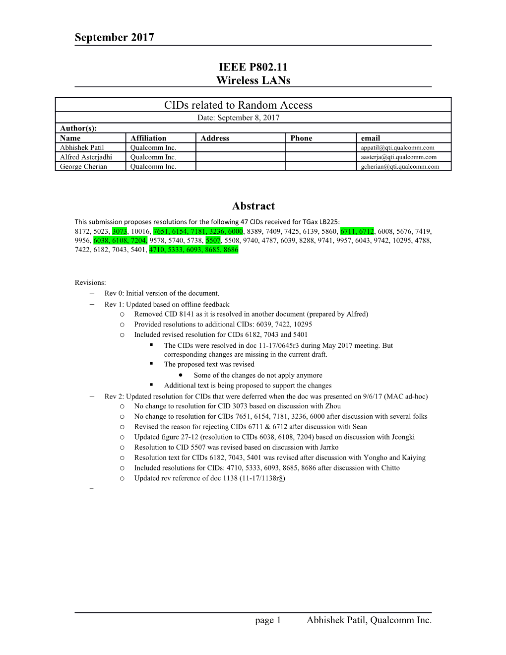 This Submission Proposes Resolutions for the Following 47Cidsreceived for Tgax LB225