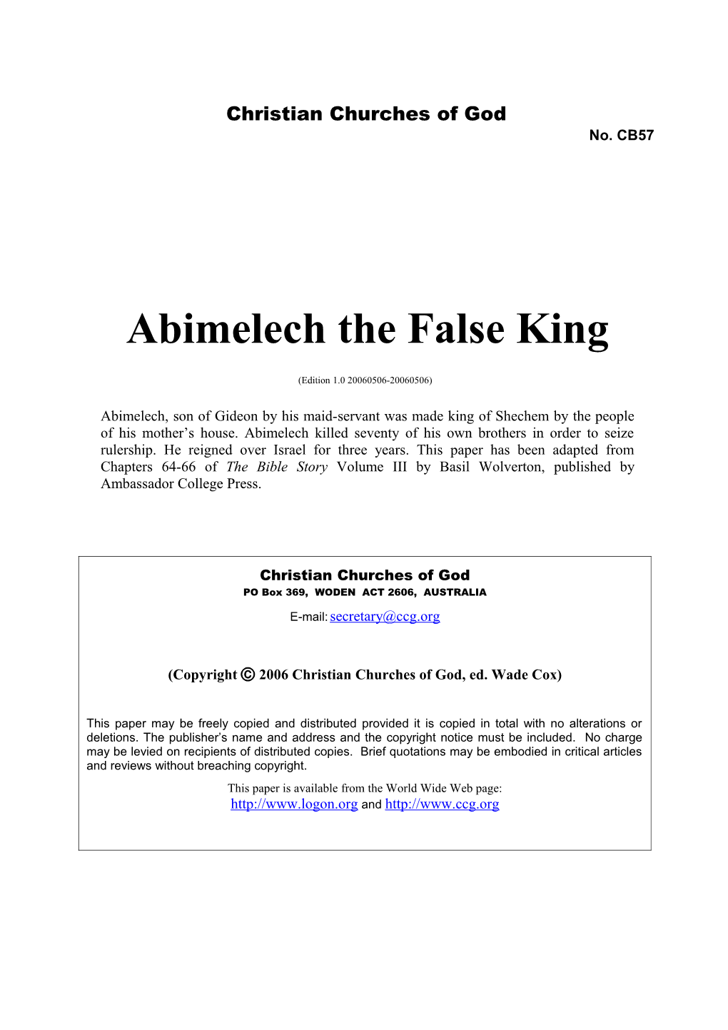 Abimelech the False King (No. CB57)