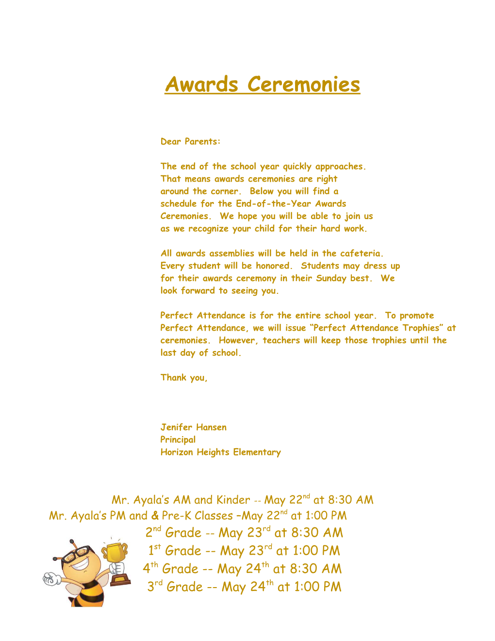 Awards Assembly Reminder