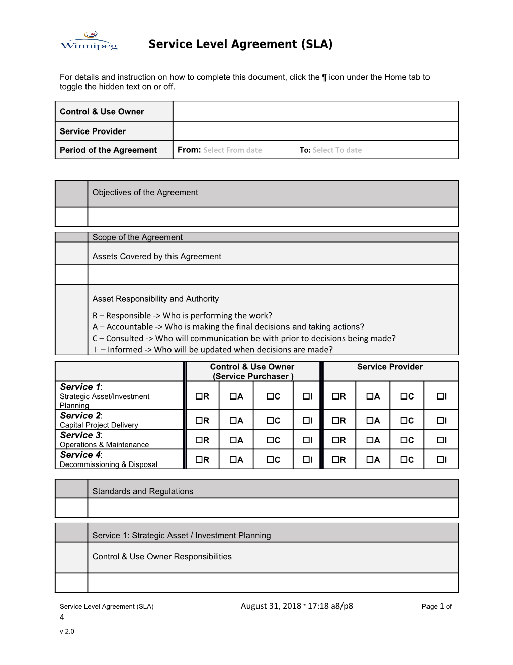 Service Level Agreement (SLA) Template