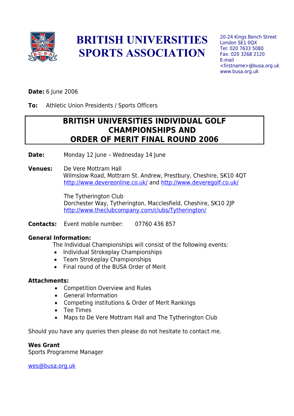 British Universities Individual Golf Championships And