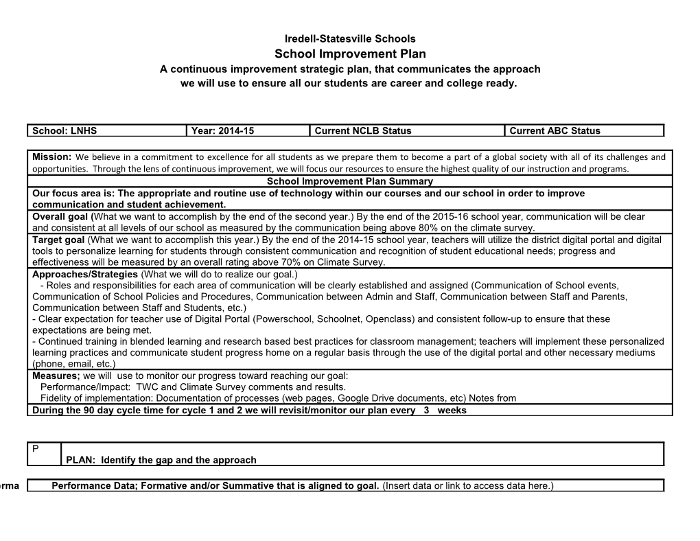 School Improvement Plan 2014-15 Technology Goal.Docx