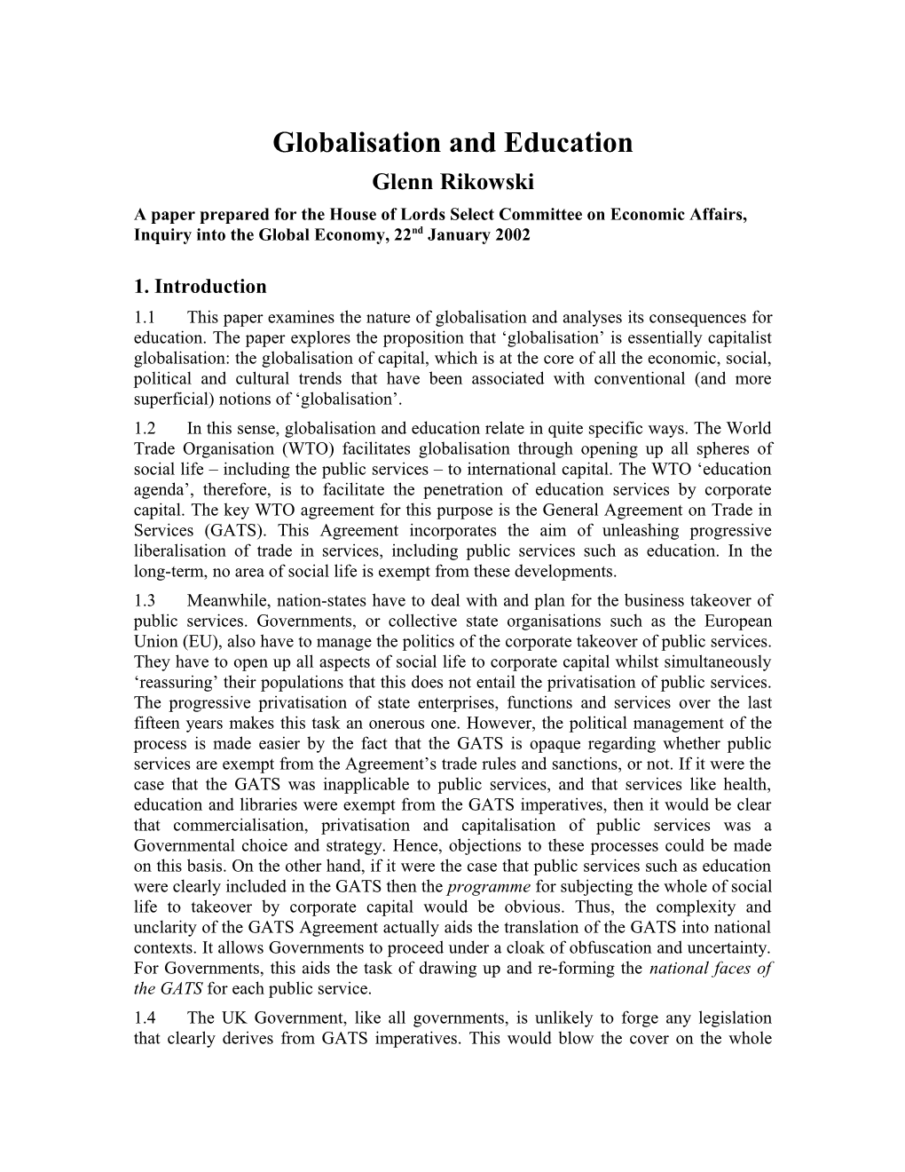 Globalisation and Education